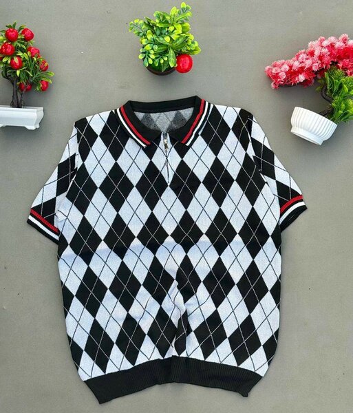 Polo en tricot à motif losange