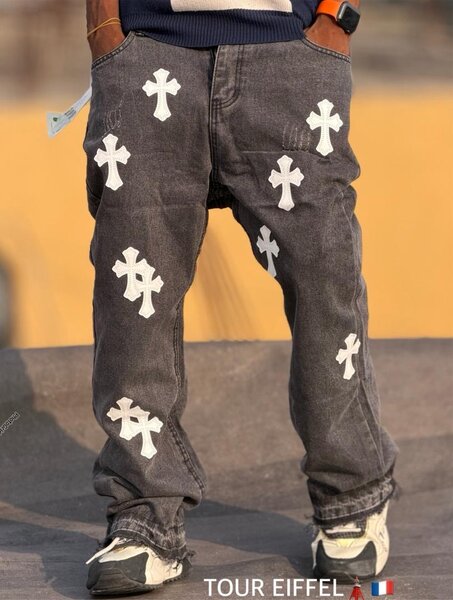 Jean gris motif croix