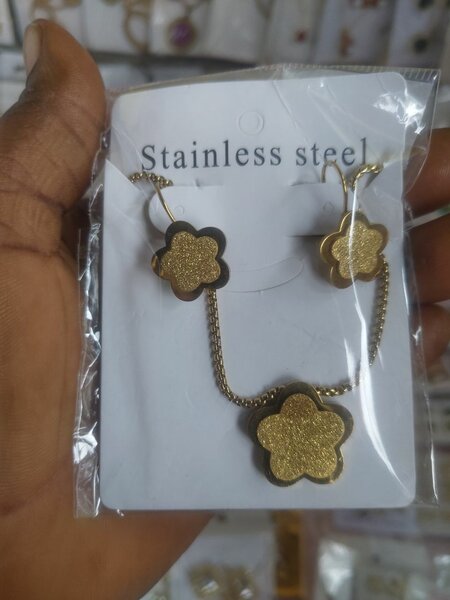 Collier et Boucles Fleur Inox