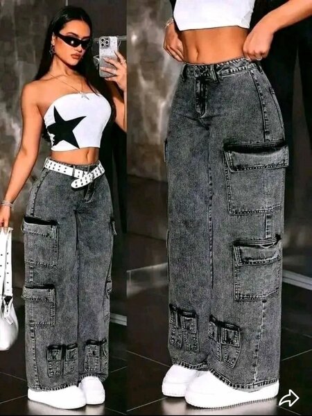 Jean cargo ample femme