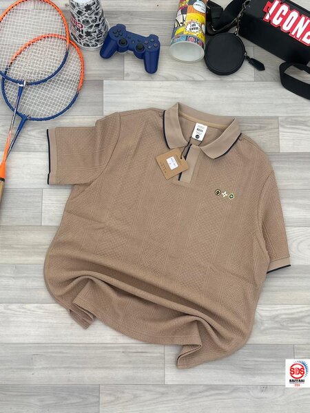 Polo en maille beige homme