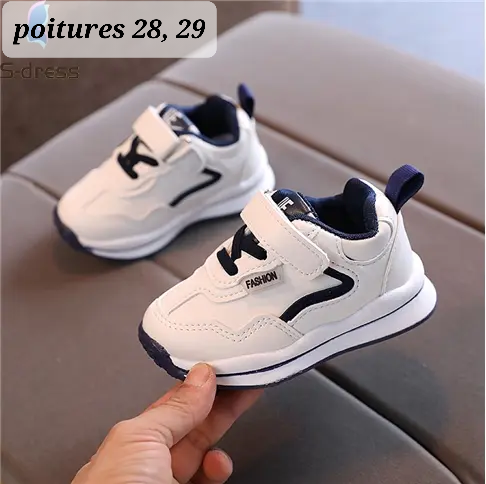 Chaussure blanche enfants ligne bleu ou noir