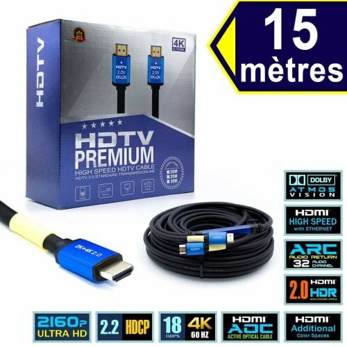 Câble HDMI 15 mètres résolution 4K
