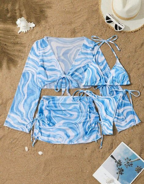 Maillot de bain bleu 4 pièces