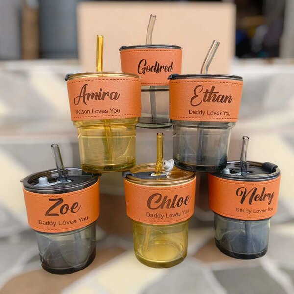 Branded Thick Glass Cup with Straw