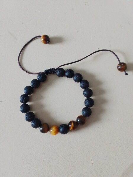 Bracelet pierres de lave + oeil de tigre
