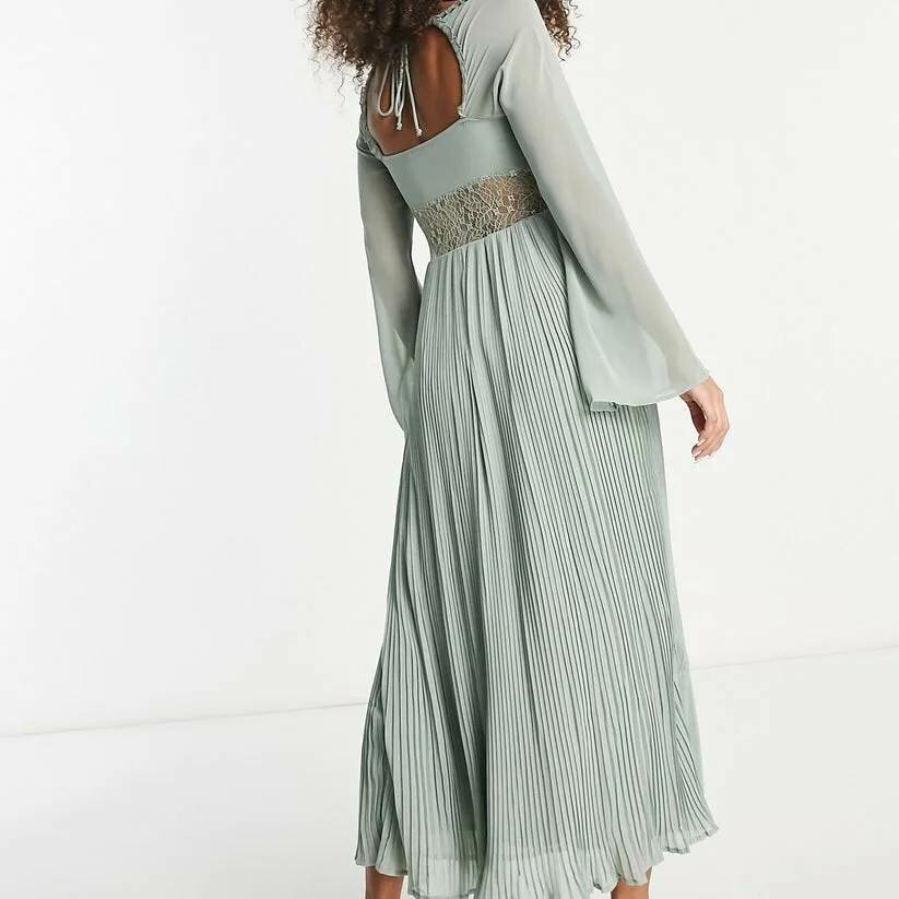 Green lace inset dress