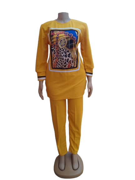 Ladies Two Piece Outfit-Yellow-Medium