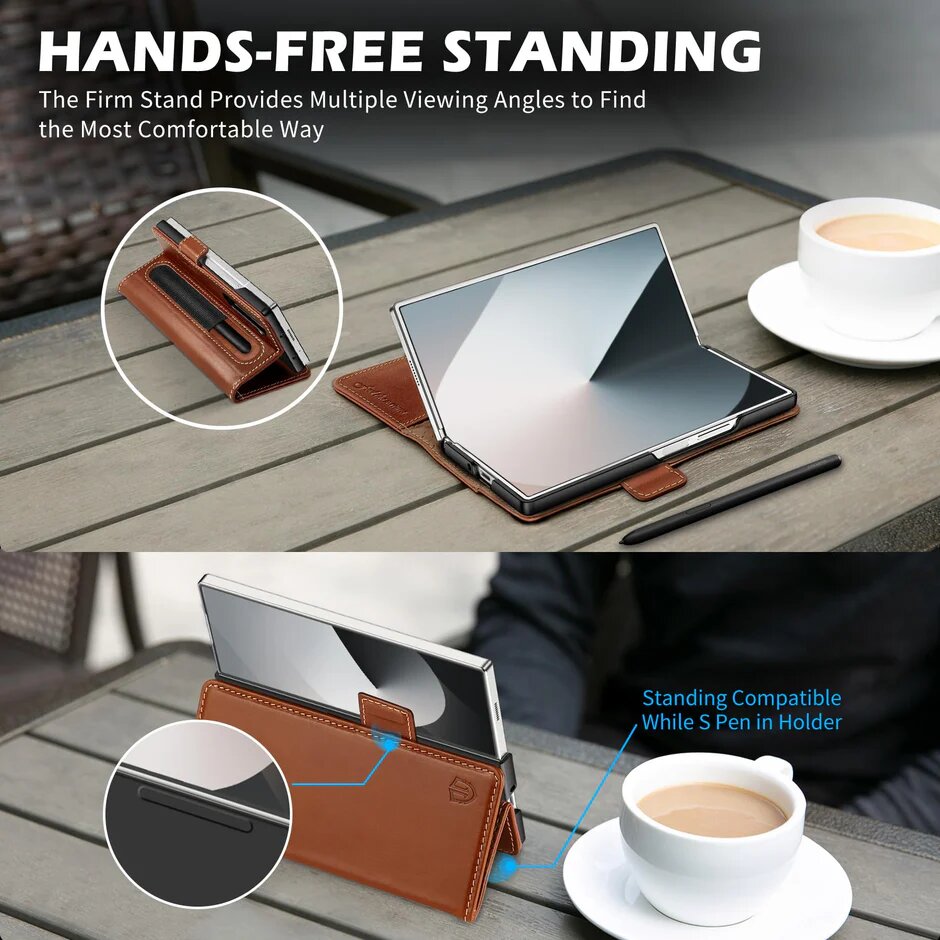 Coque pour Galaxy Z Fold 6 Étuis en cuir Marron