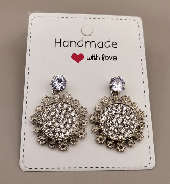 Silver zircon round Earrings