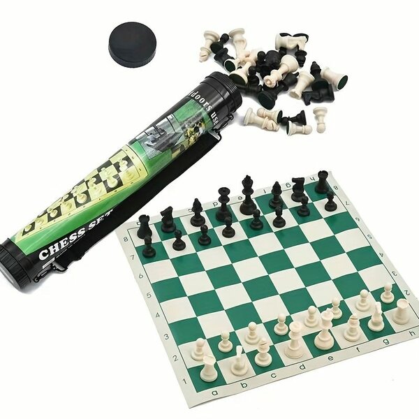 Outdoor Travel Portable Chess Set Barrel Folding Chessboard