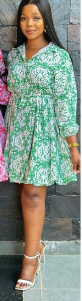 Shirt dress green with white print, size M-XL