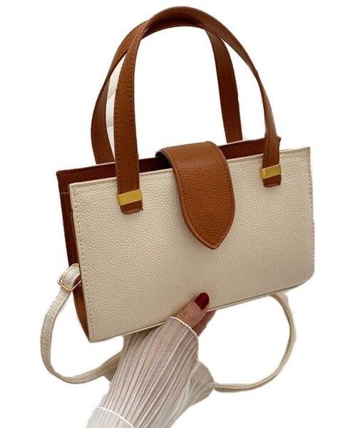 Sac bicolore crème et marron avec poignées doubles