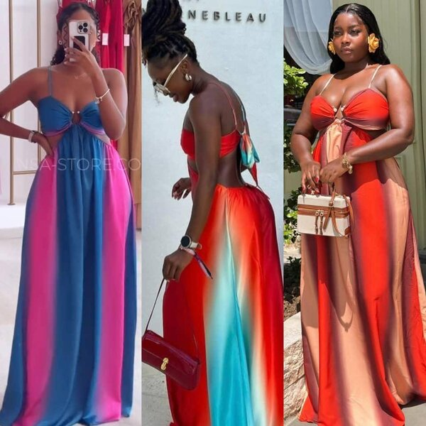 Robe longue dos nu colorée