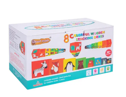 8 Colorful Wooden Stacking Boxes / 3yrs+