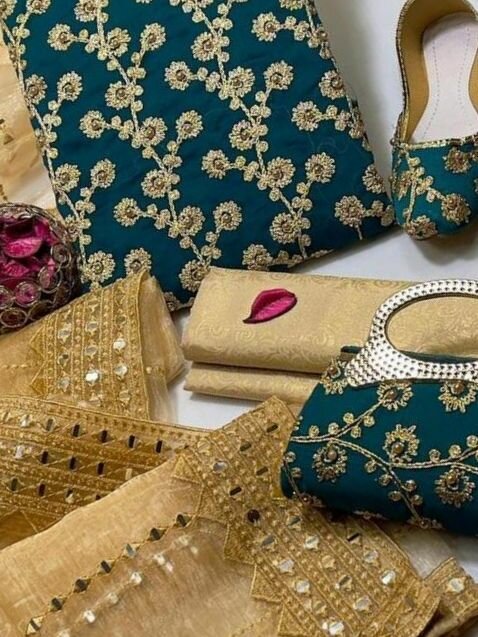 5 Pcs women's unstitched crikle chiffon Embroidered suit