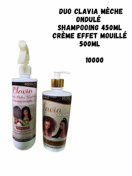 DUO CLAVIA MÈCHE ONDULÉ SHAMPOOING 450ML CRÈME EFFET MOUILLÉ 500ML