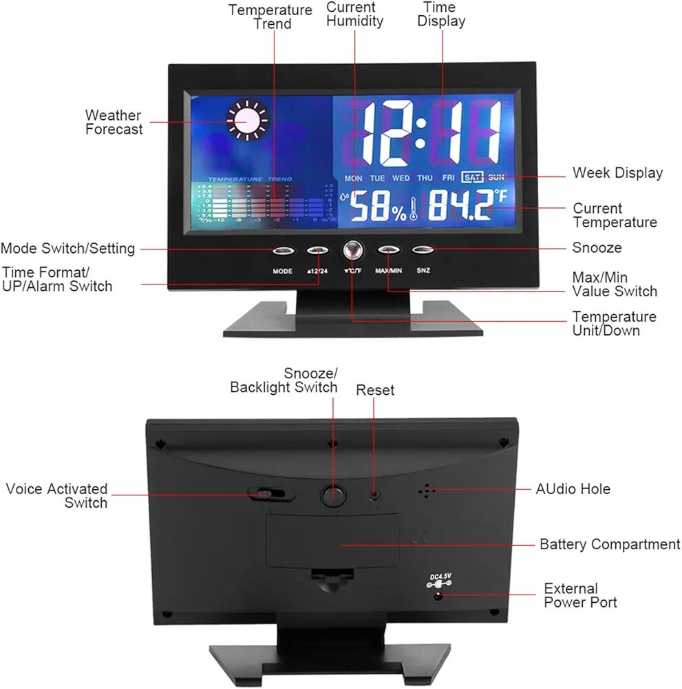 Horloge numérique météo LED