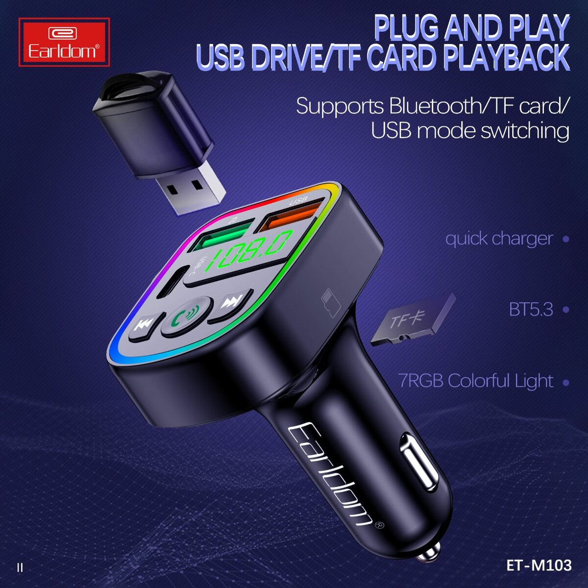 Earldom Car Modulator MP3 Player 3.1A Type C