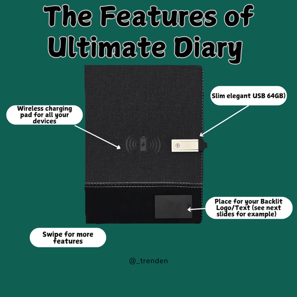 Ultimate Diary with wireless powerbank 64Gb USB reading ligh