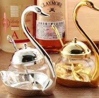 Stainless Steel Spice Jar & Sugar Bowl with Spoon (Swan Design): Kitchen Seasoning Can & Home Decoration Salt Container (1 Piece)