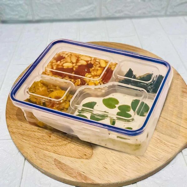 4-Section Lunch Box: Portion Control & Freshness (Dry Fruits, Spices, , Gravy)