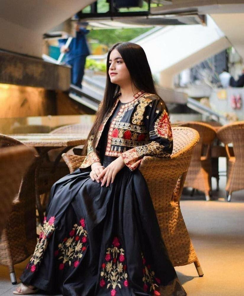 Stitched katan silk embroidery maxi