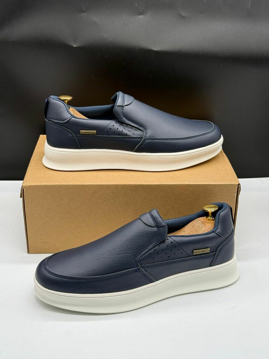 Mocassins homme en cuir bleu
