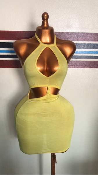 Robe moulante sexy jaune