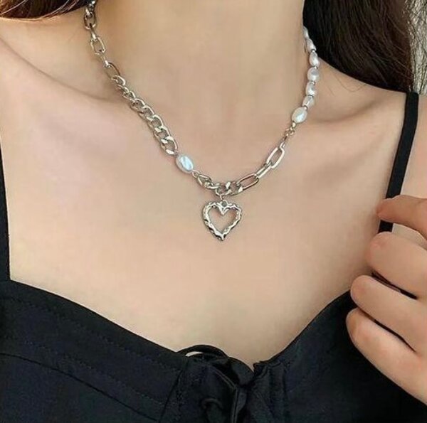 Collier Perles Cœur Argenté