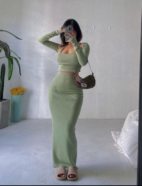 Ensemble jupe longue plaquer