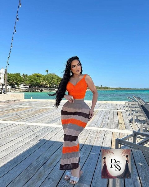 Robe longue en maille colorée