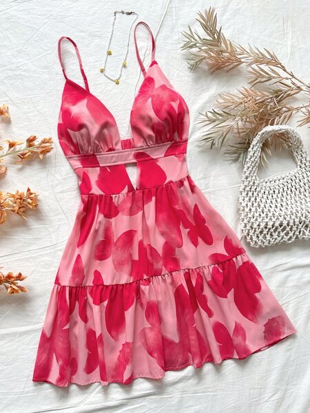 Spaghetti Strap V-Neck Hollow Out A-Lin Backless