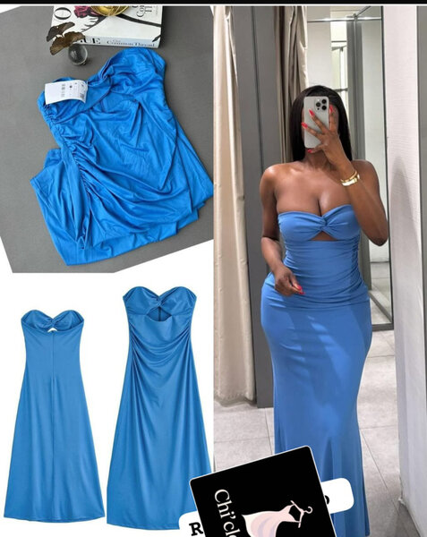 Robe longue moulante bleue