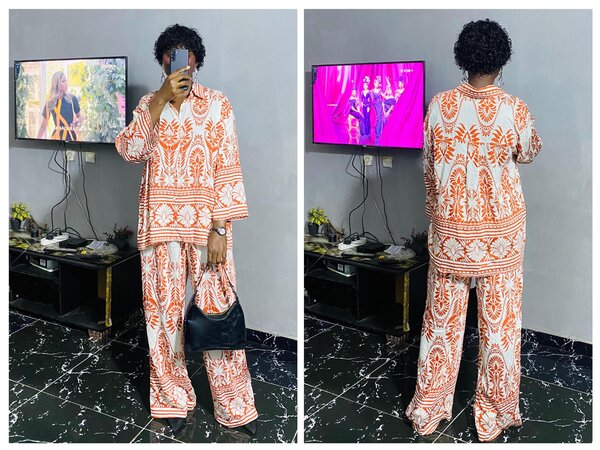 Pyjama bohème orange et blanc