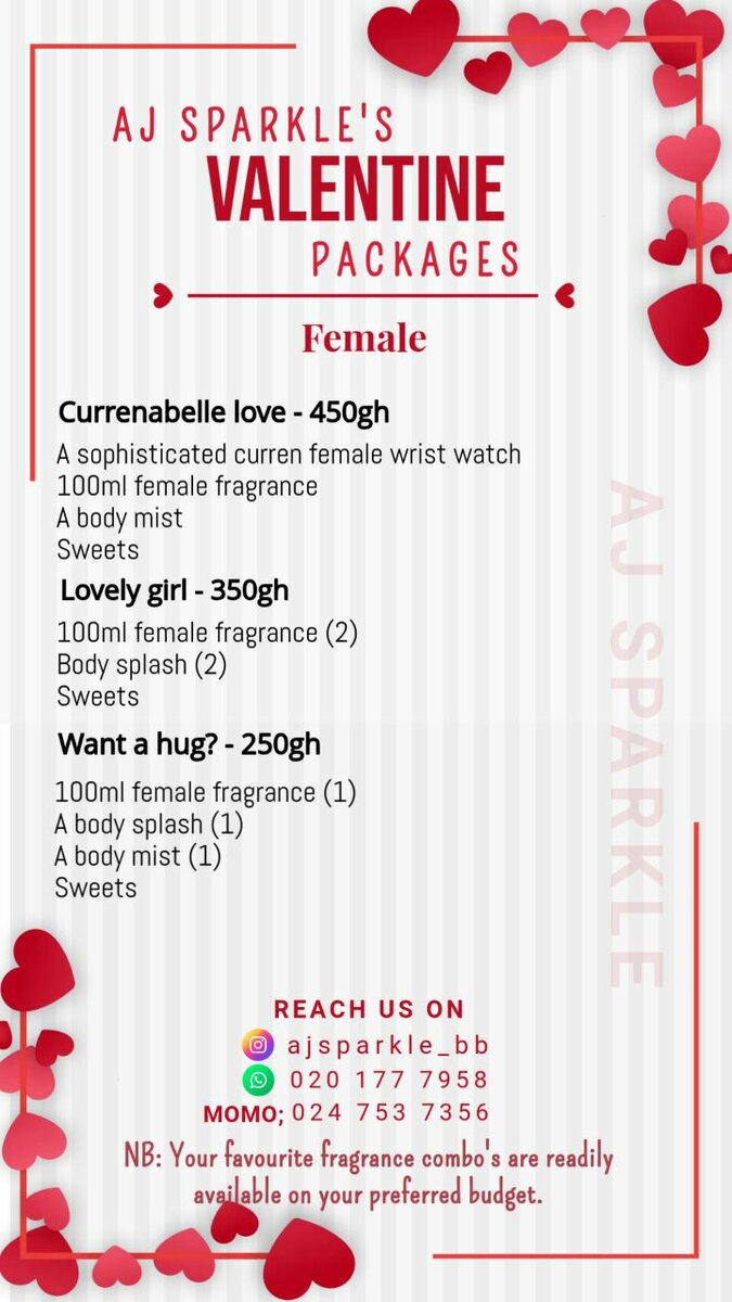 AJ SPARKLE'S VALENTINE PACKAGES