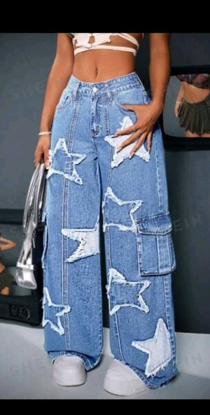 Jean Large à Étoiles Femme