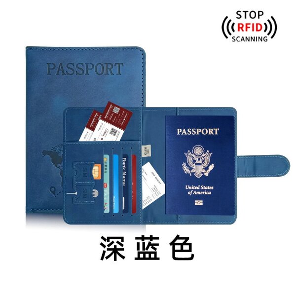 Étui passeport World map Bleu