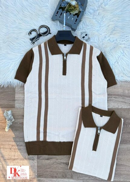 Polo à rayures zippé