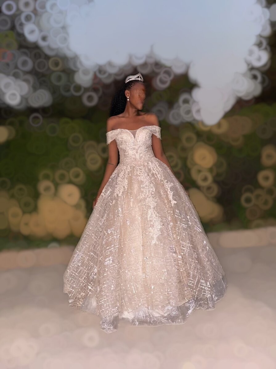 Nude wedding ballgown for hire.