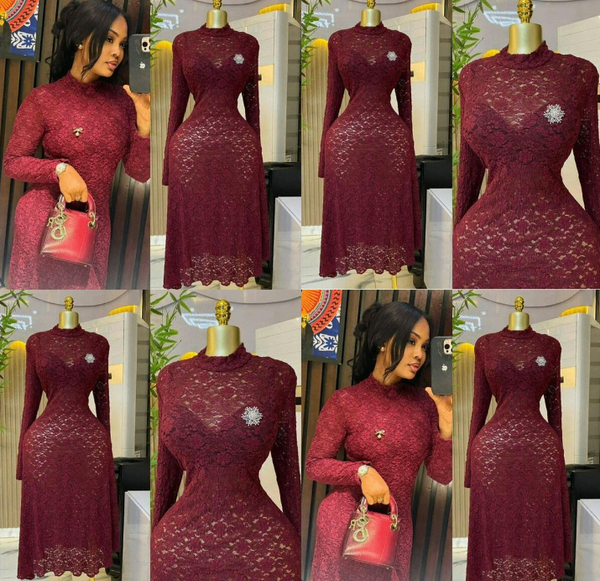 Robe en dentelle bordeaux