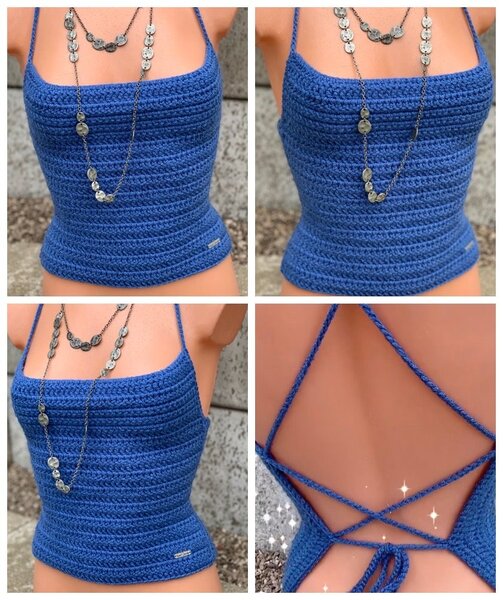 Top crochet bleu dos nu