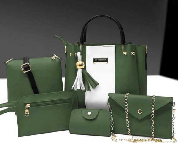 Woman's Green PU Leather handbags set-5 pcs