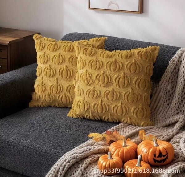 Coussins Jaunes Citrouille Déco