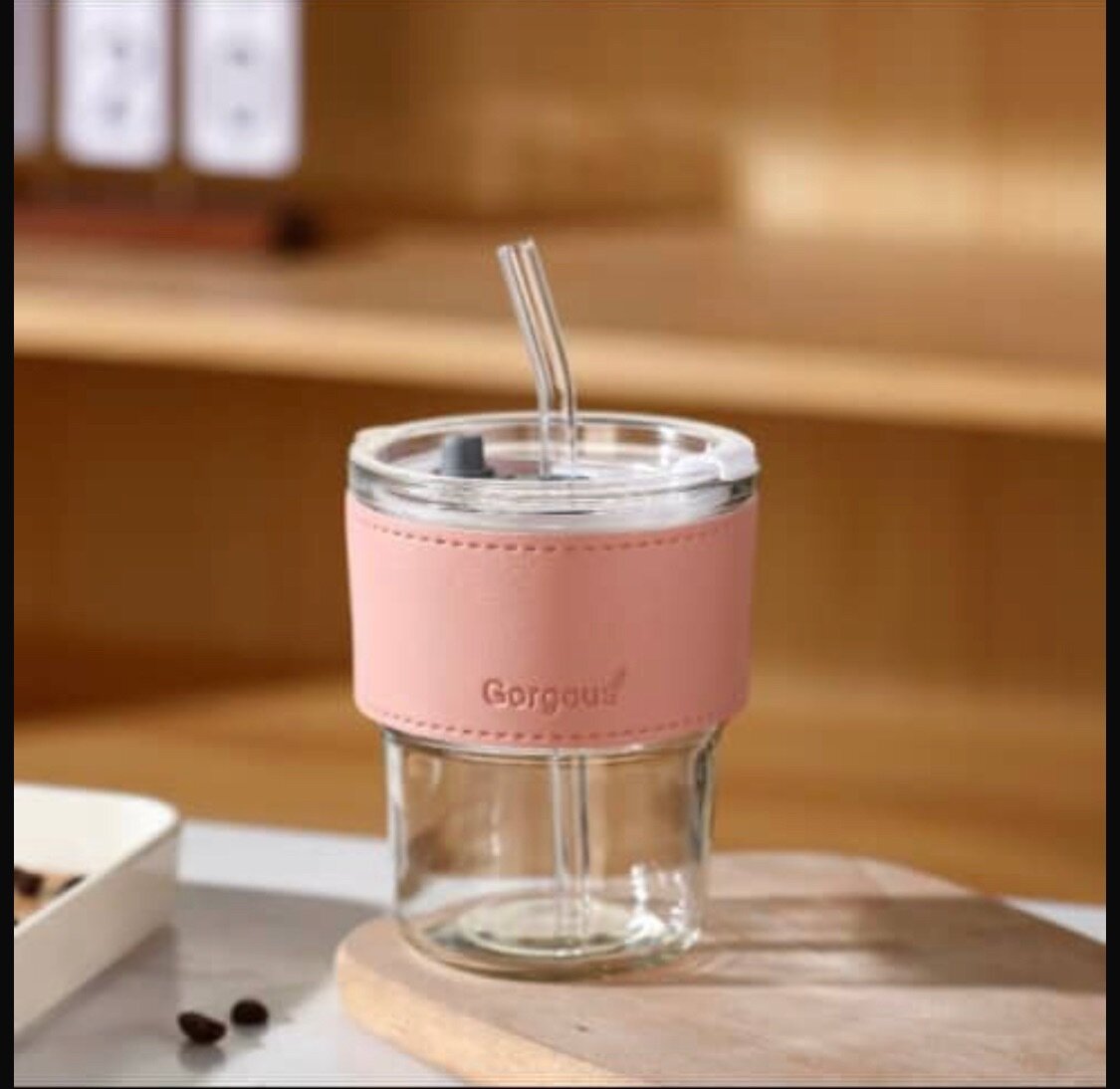 Glass Cup with Lid and straw
