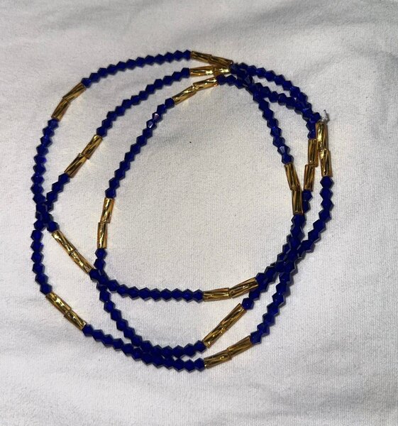 Collier perles bleu doré