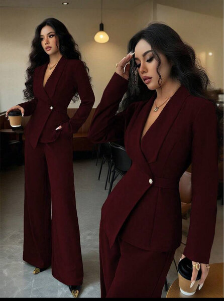 Tailleur pantalon bordeaux chic