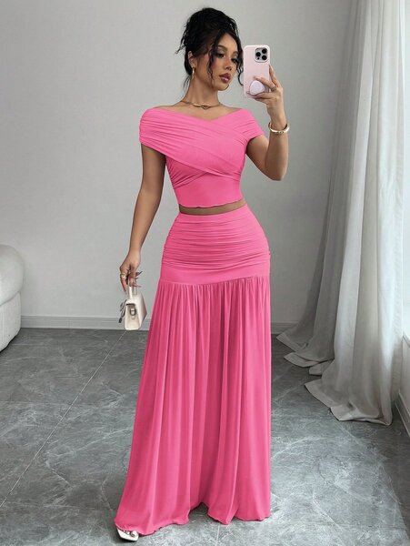 Robe longue élégante rose