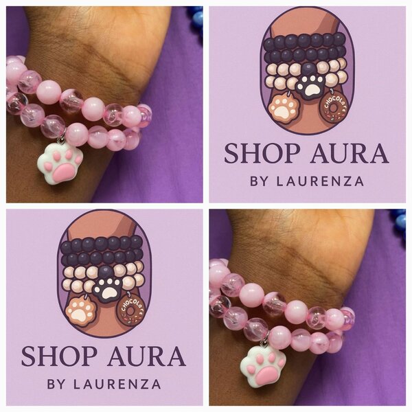 Bracelet perles rose patte mignonne