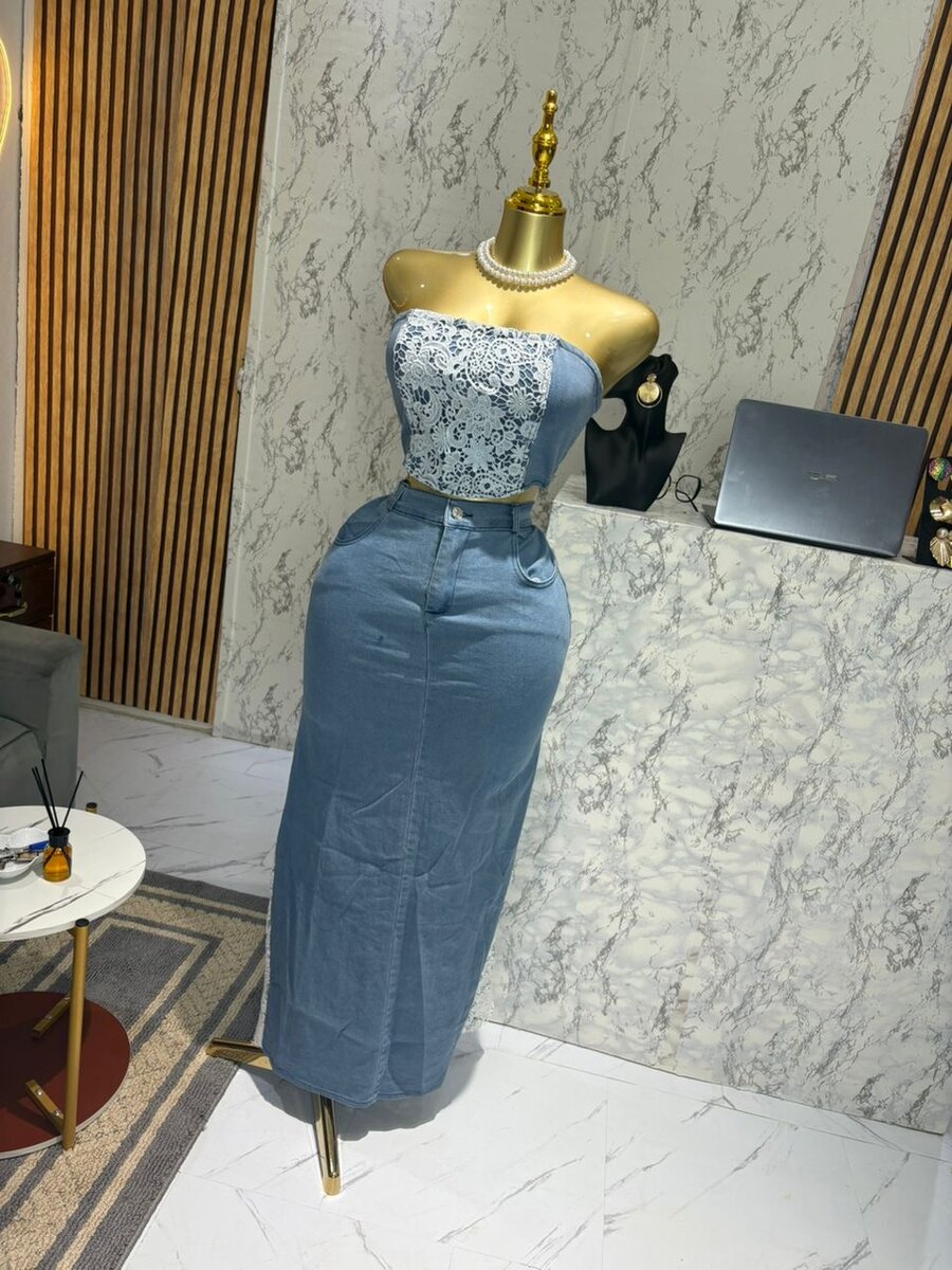 Ensemble jean jupe haut bustie